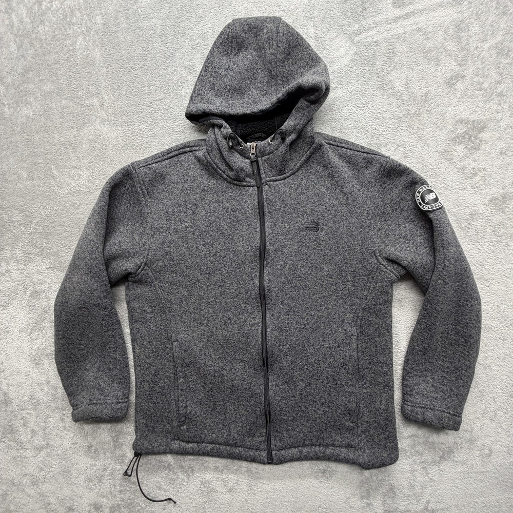 New Balance Jacket Mens Large Gray Hooded Full Zip Fleece Lined Winter Athletic